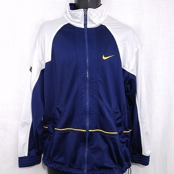 Nike Jacket Vintage 90s Jumbo Swoosh Spell Out White Tag Blue Mens Size Small - Picture 2 of 7